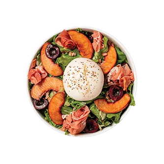Caramelized Peaches, Cherries & Prosciutto Burrata Salad Bowl