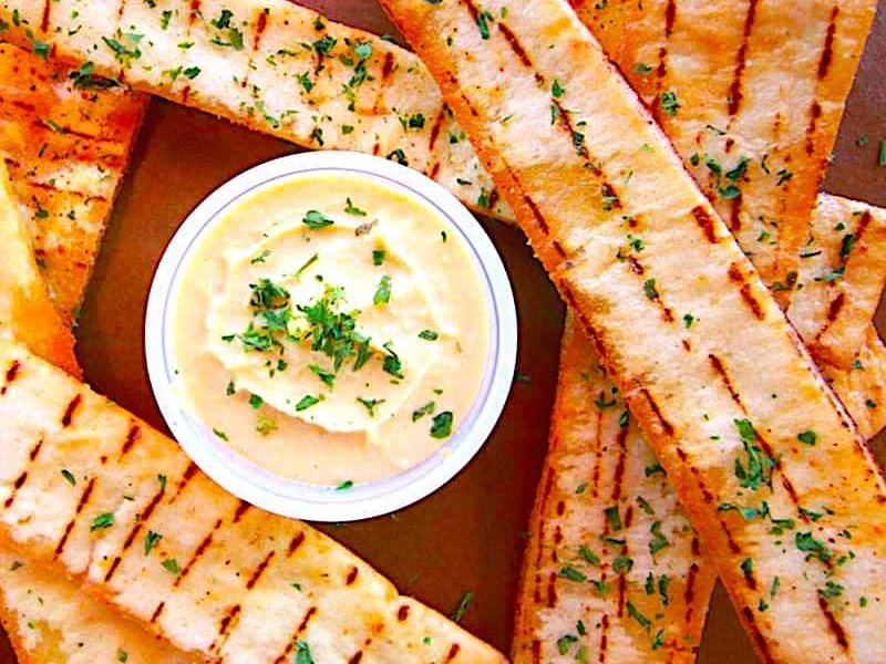Fried Pita Strips with Hummus