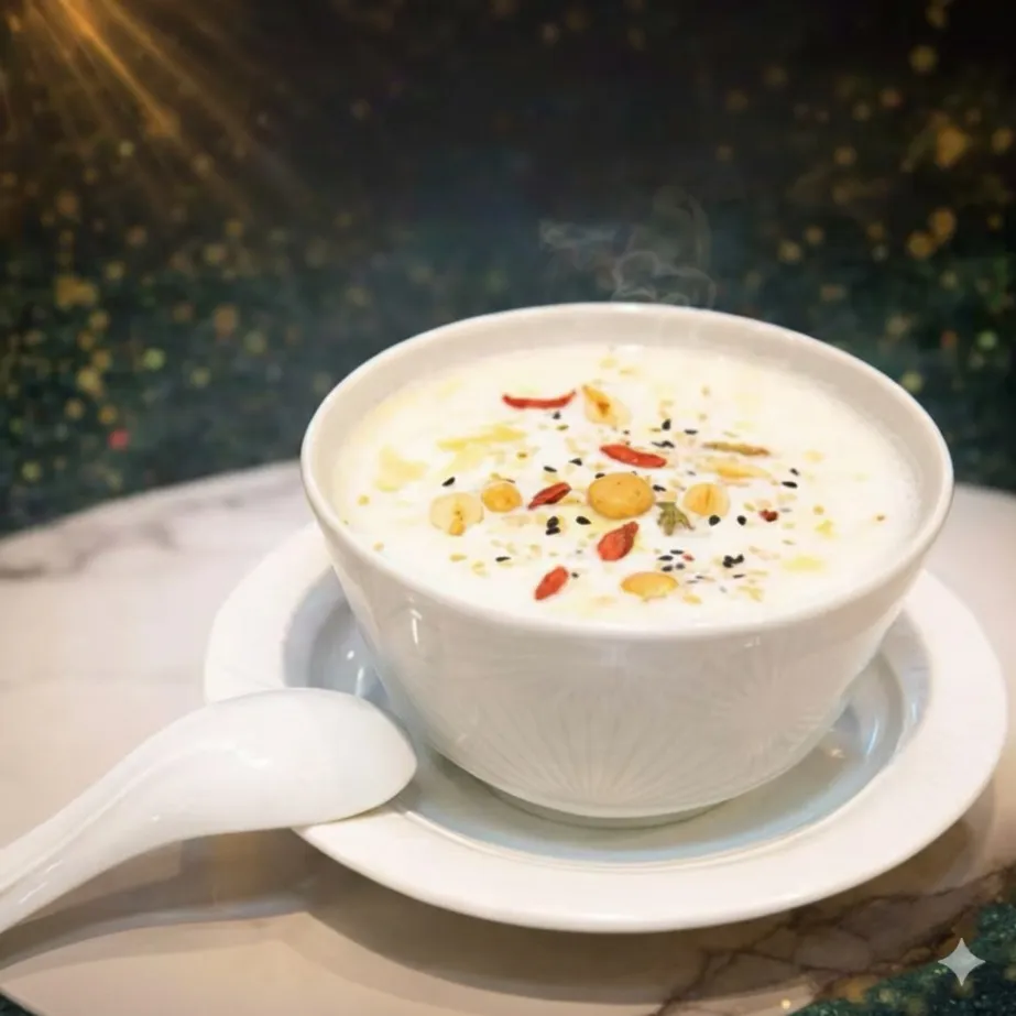 Fermented Rice Soup with Egg and Milk (hot)
