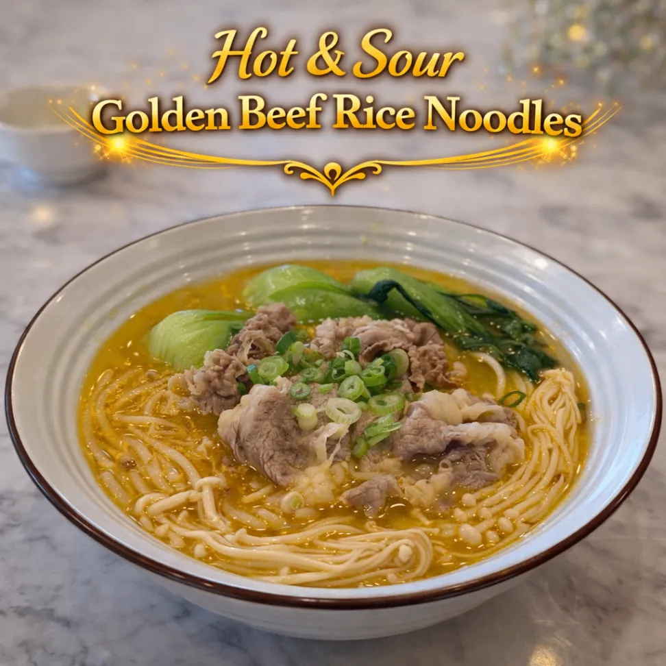 Hot and Sour Broth Rice Noodles with Sliced Beef