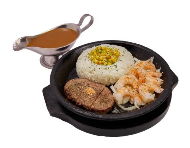 Hamburg & Shrimp Sizzling Curry