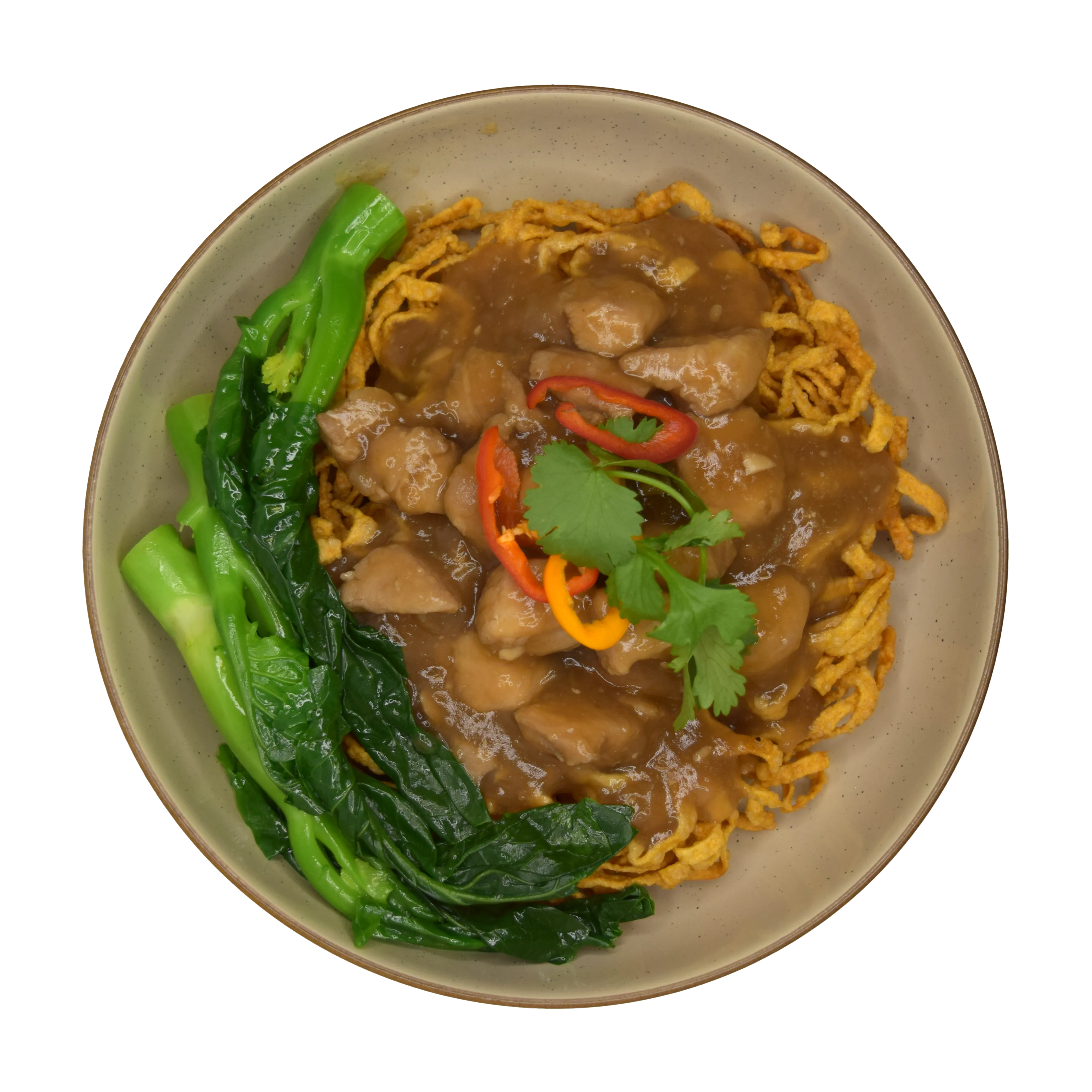 Chicken Stew over Crispy Noodles
