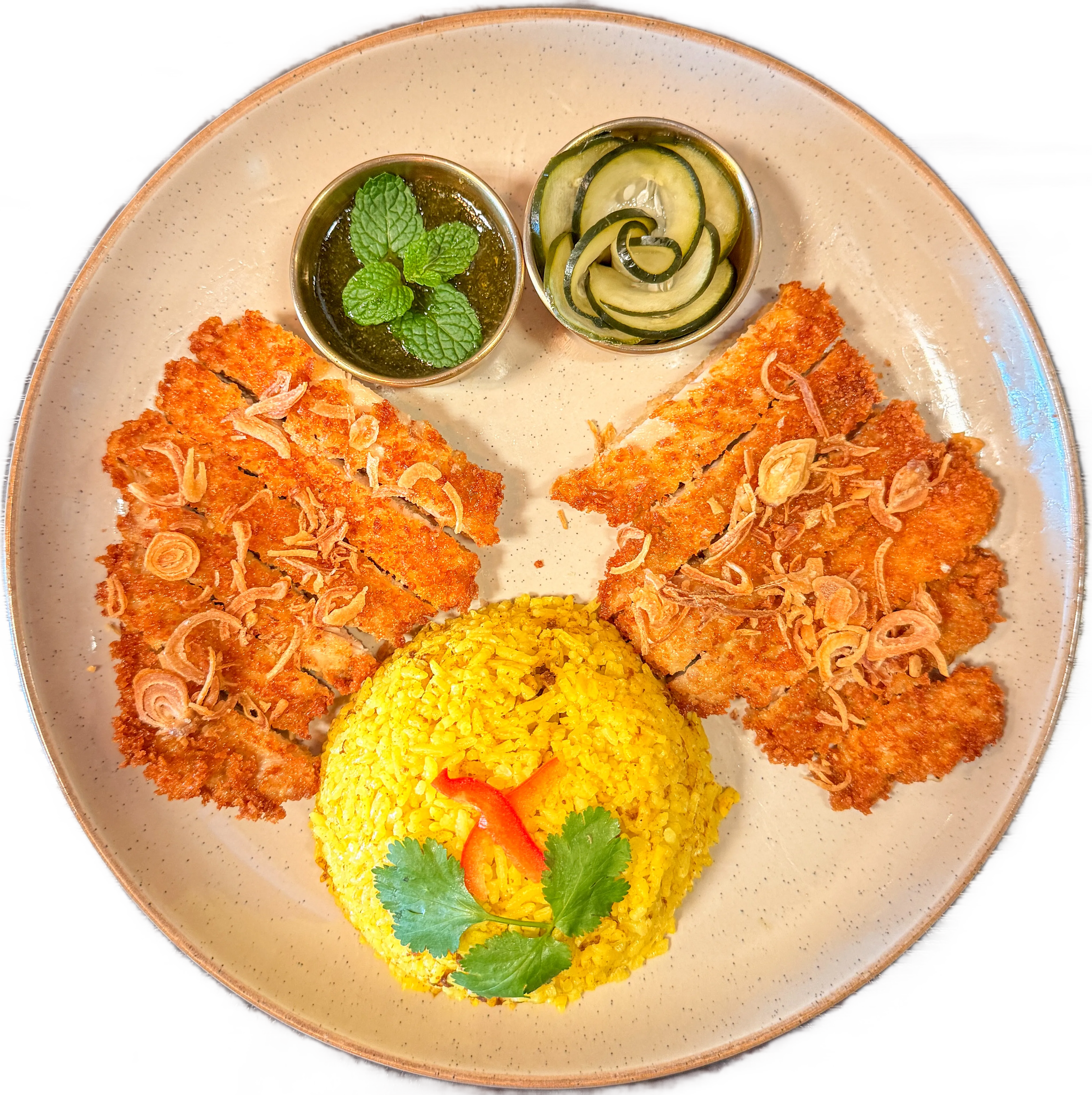 Fried Chicken over Turmeric Rice
